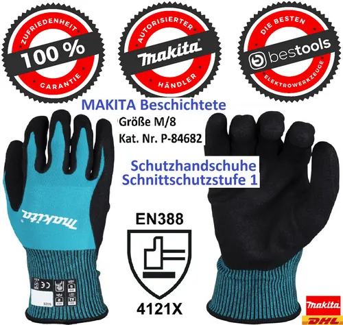 Makita Arbeitshandschuhe Gr. XL(10) - Strapazierfähig und atmungsaktiv, ideal für Montage- und Gartenarbeiten mit hohem Schutz und Grip
