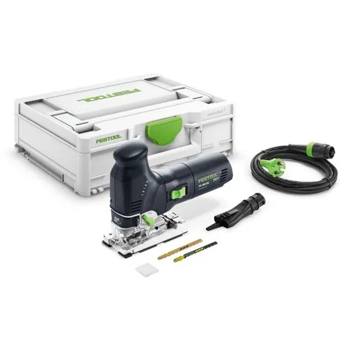 Festool Stichsäge PS 300 EQ-Plus TRION - Pendelhub-Stichsäge mit 720 W, ideal für präzise Schnitte bis 120 mm. Inklusive Zubehör und FastFix Schnellwechselsystem für mühelosen Sägeblattwechsel.