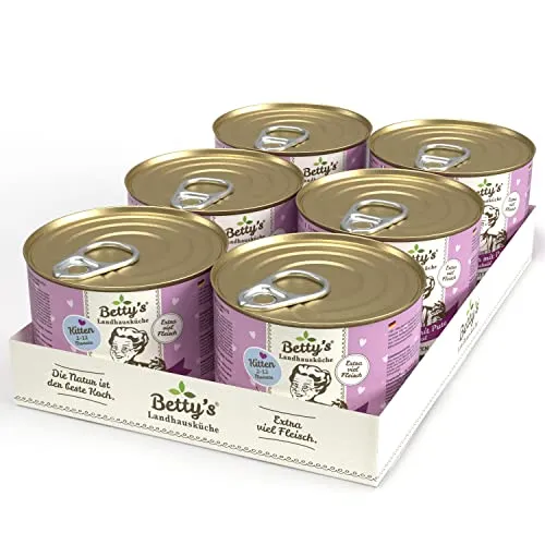 Betty's Kitten Landhausküche Nassfutter Katze Huhn & Pute, 6 x 200 g, schonend gegart, hohe Bioverfügbarkeit, für alle Katzenrassen geeignet