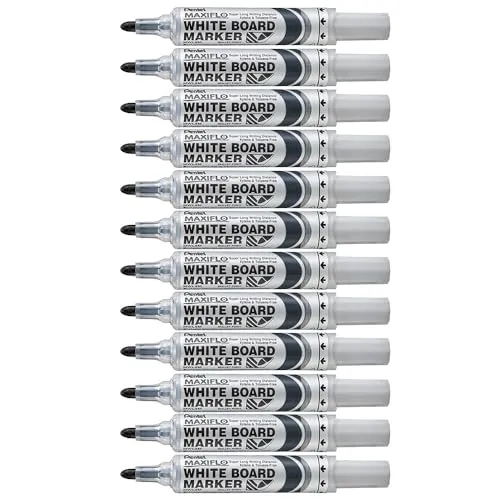 Pentel Maxiflo MWL5M Boardmarker 12 Stück - Violette Flüssigtintenmarker mit Pumpsystem, ideal für Whiteboards und Porzellanflächen