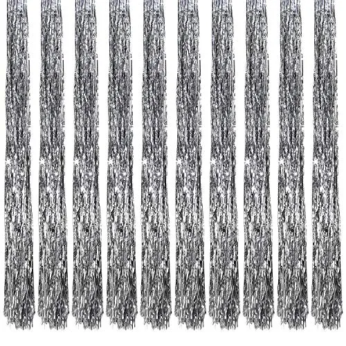 Oblique Unique 10x Lametta Glänzend 100cm für Weihnachtsbaum Baumschmuck Weihnachtsdeko Weihnachten Party Feier Deko Silber Gold Weiß Schwarz Pink Lila Blau Grün - Farbe Wählbar (Silber)