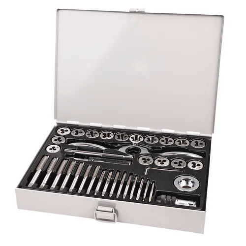 DEMA Gewindeschneider Set + Ratsche 38tlg - Gewindeschneider Set mit Ratsche, 38-teilig für präzises Schneiden von metrischen und zölligen Gewinden. Ideal für Profis und Heimwerker.