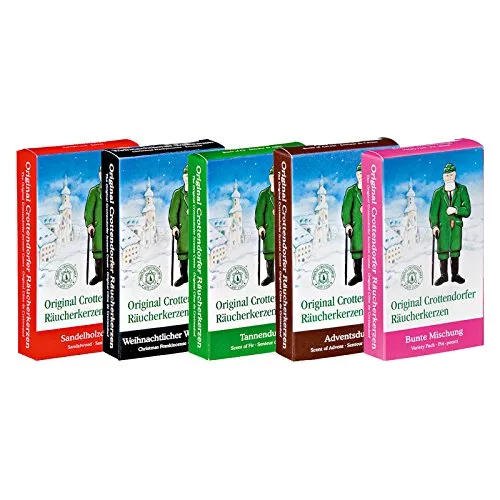 OLShop AG 5er Pack Crottendorfer Räucherkerzen 5 x 24 Stück, Sandelholz, Weihrauch, Tannenduft, Bunte Mischung, Adventsduft, Räucherkegel, Weihnachtskerzen, Räucherpyramide