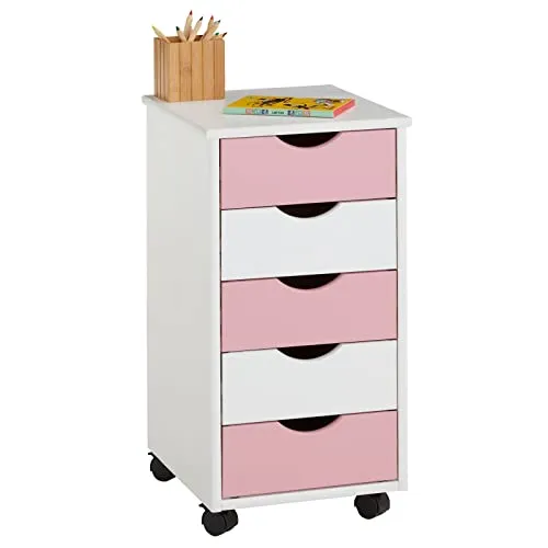 IDIMEX Rollcontainer LAGOS - Kiefer Rollwagen mit 5 Schubladen - Praktischer Rollcontainer für Kinderzimmer oder Büro, aus massivem Kieferholz, mit 5 geräumigen Schubladen und 4 stabilen Doppelrollen für einfachen Transport.