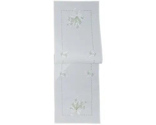 matches21 HOME & HOBBY Tischdecke Tischläufer NICOLA Maiglöckchen Stick weiß-grün Polyester 40 x 140 cm (1-tlg), Pflegeleicht & waschbar bei 30 °C