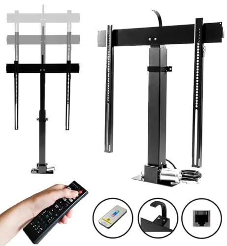 SABAJ M&D TV Lift Elektrisch für 20-55 Zoll Fernseher bis 60 kg | Möbeleinbau in Schrank und Sideboard, Hub 752 mm, lernt Ihre Infrarot-TV-Fernbedienung an, Zubehörport, Positionsspeicher
