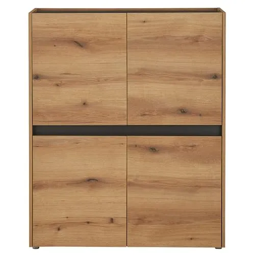 Lomadox Wohnzimmer Esszimmer Anrichte Schrank Highboard 122cm in Eiche mit Anthrazit, mit 4 Türen