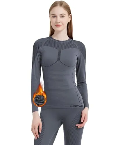 MEETWEE Thermounterwäsche Funktionsunterwäsche Damen, Skiunterwäsche Winter Set Atmungsaktiv Lange Thermo Unterwäsche Suit Thermowäsche Unterhemd + Unterhose