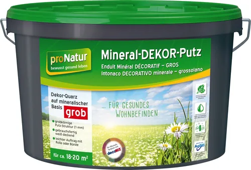 Pronatur Mineral Dekor-Putz 15 kg - Grobweiß für kreative Wandgestaltungen - Hochwertiger Mineral Dekor-Putz für individuelle Wandgestaltungen, 1 mm grob und ideal für Innenräume.