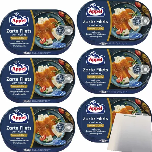 Appel Zarte Filets vom Hering Tomate Curry 6er Pack 6x200g Dose usy Block