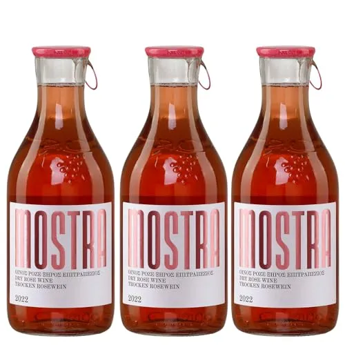 Mostra Wein rosé trocken 3x 0,5l | Weingut Tsililis | Roséwein aus Griechenland | Griechischer Tafelwein | + 20ml Jassas Olivenöl