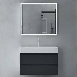 doporro Spiegelschrank Beschlagfreier Spiegel Wandschrank BxTxH 80x15x70cm Hängeschrank für Badezimmer Anthrazit matt Spiegelschrank04 - Schwarz