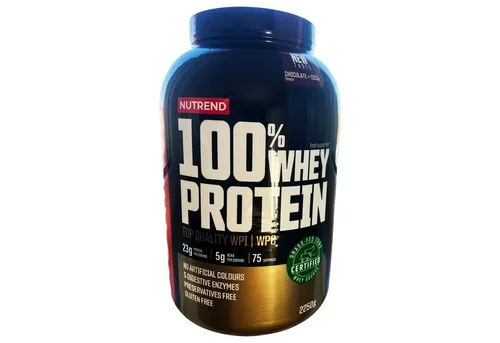 Nutrend Whey 100% Protein Pulver 2250g - Schokolade Kakao - Molkenproteine mit 76% Protein, glutenfrei und ideal zur Muskelregeneration nach dem Training, enthält Vitamine und Mineralien.