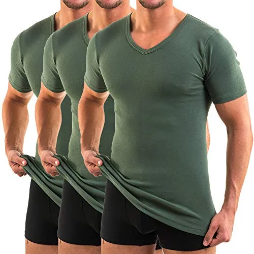 HERMKO 4880 3er Pack Herren Kurzarmshirt | V-Neck | 100% Bio-Baumwolle | Strapazierfähig, Größe:D 4 = EU S, Farbe:Olive
