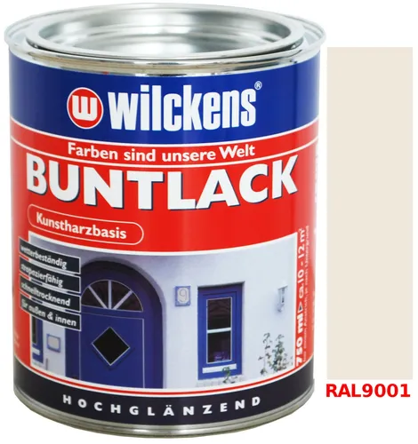 Kunstharzfarbe Buntlack Kunstharzbasis 750ml Hochglanz Farbe Cremeweiß RAL9001