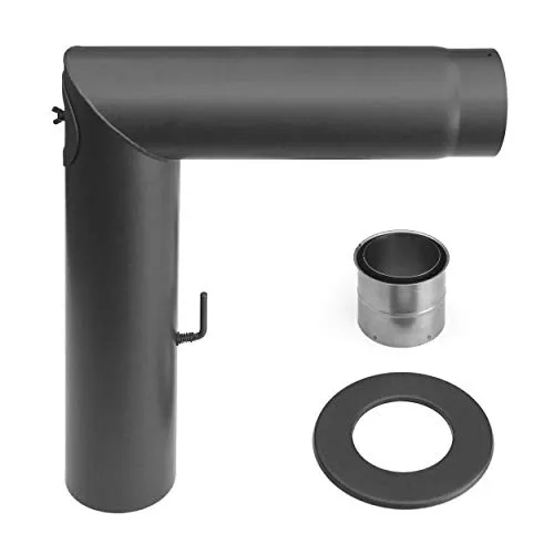 Raik Rauchrohr Set 150 mm zweiteilig mit 90° Winkel und Zugregulierung - Zweiteiliges Rauchrohr Set Ø150 mm in gussgrau, ideal für Kaminöfen und Holzvergaser, ermöglicht sichere Abgasführung mit integrierter Zugregulierung und Reinigungsöffnung, gefertigt aus robustem 2 mm Stahl für hohe Stabilität und Langlebigkeit.
