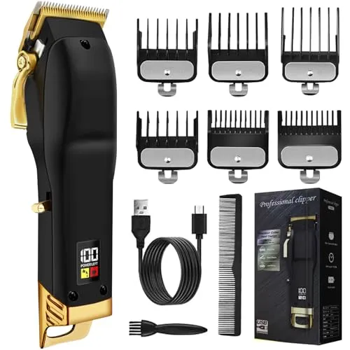 Haarschneidemaschine Set Profi, Bartschneider Herren, Haartrimmer, Kabelloses clipper Haarschneider mit 6 Führungskämmen, Haarschnitt-Pflegeset, Män Geschenke