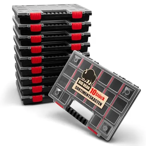 Stück XL Sortierbox mit flexibler Einteilung – 10er Set - Individuell anpassbare Fächer für Ordnung und Übersicht. Robuste Boxen mit Klickverschlüssen, ideal für Handwerker und DIY-Fans. Stapelbar und platzsparend – für Werkstatt, Büro und Hobbyraum.
