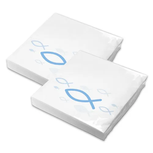 itenga 40x Servietten Fisch hellblau Kommunion Konfirmation Taufe Firmung neu