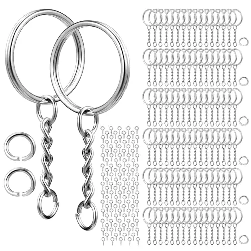 Schlüsselanhänger Set - 120 Stück 25 mm Schlüsselanhänger-haken anhänger Aus Edelstahl Schlüsselhaken Clips mit Spaltringe, Ketten und Schrauben zur Herstellung Ösennadeln Schlüsselanhängers Basteln