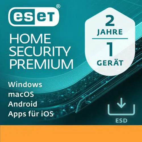 ESET Home Security Premium 2024 - 1 Gerät für 2 Jahre - Security-Suiten mit umfassendem Schutz für PC, Mac und Android. Sofortige E-Mail-Zustellung und mehrsprachige Unterstützung bieten Flexibilität und Sicherheit.