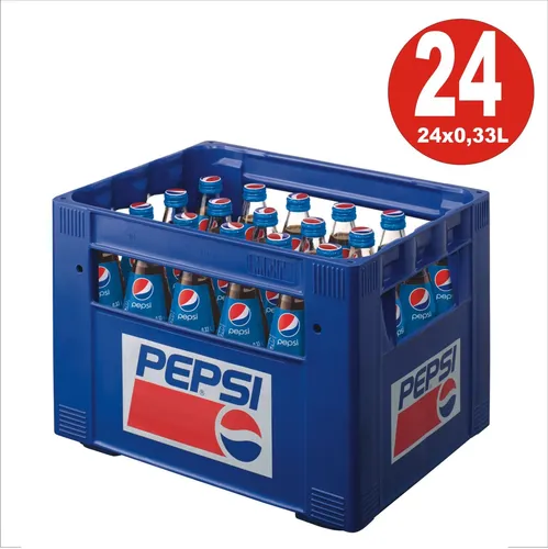 Pepsi-Cola 0,33L Glasflasche in Originalkiste MEHRWEG 24 x - Softdrinks – Erlebe den erfrischenden Geschmack von Pepsi-Cola, nachhaltig in Mehrweg-Glasflaschen, ideal für Partys oder gemütliche Abende.