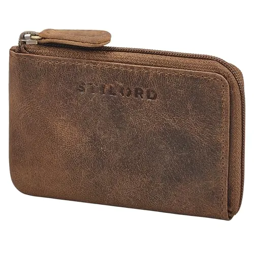 STILORD 'Keyon' Elegante Schlüsseltasche Leder Herren Schlüsseletui Damen - RFID Schlüsselmäppchen Echtleder Autoschlüssel Hülle - Kleingeldbörse für Karten und Münzen, Farbe:mittel - braun