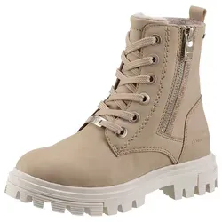 TOM TAILOR Schnürboots mit Zierreißverschluss außen - Wanderschuhe in Größe 35, beige-kombiniert, mit atmungsaktivem und wasserabweisendem Nubuklederimitat sowie wärmendem Innenmaterial – perfekt für modische Outdoor-Abenteuer.