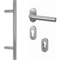 BASI Stoßgriff Stangengriff 600 mm - Komplettset für Haustüren - Türgriffe - Modernes Edelstahl-Komplettset mit Langlebigkeit und einfacher Montage. Ideal für sichere und stilvolle Eingänge.