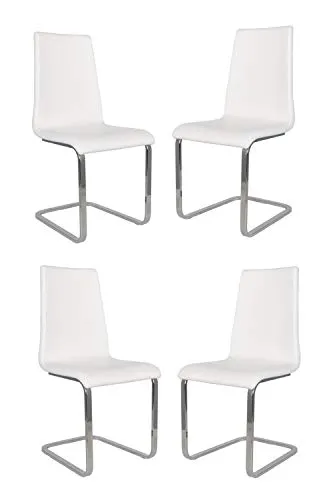 Tommychairs - 4er Set Freischwinger-Stühle BERLIN mit hochfestem rechteckigem Freischwingergestell aus Stahl und Sitzflaeche aus mehrschichtigem Holz gepolstert und mit weissem Kunstleder bezogen