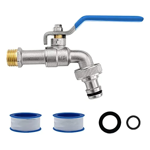 AIMEKE Premium 1/2 Zoll Wasserhahn Garten Messing Kugelhahn Aussen Frostsicher Auslaufhahn mit 1 Schlauchanschlüsse + 2 Trommeldichtband für Garten Waschmaschine Regentonne