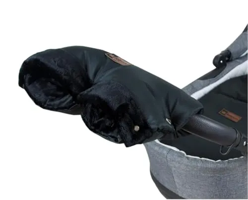 Handmuff für Kinderwagen Große Muff Handwärmer mit Kunstfell Handschuhe für Buggy Kinderwagenmuff (MD3 Schwarz)
