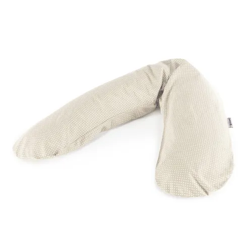 Theraline Stillkissen 190cm - Beige Punkte mit Mikroperlenfüllung - Stillkissen in 190cm für optimalen Komfort beim Stillen, mit hochwertiger Mikroperlenfüllung und abnehmbarem Bezug in beige mit Punkten.