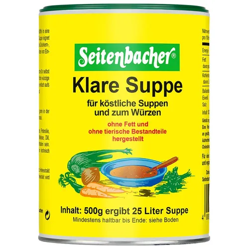 Seitenbacher® Klare Suppe 500g - Fettfreie und glutamatfreie Klare Suppe, ideal zum Würzen und als Basis für fettfreie Gerichte, perfekt für eine gesunde Ernährung.