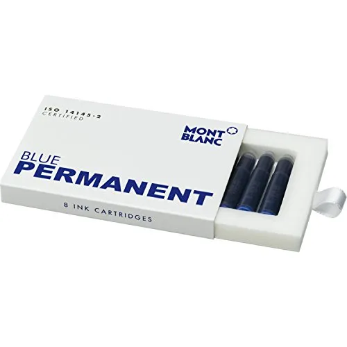 MONTBLANC Tintenpatronen Permanent Blue 107758 – Hochwertige Tinte für Füllfederhalter Permanent Blau – Dokumentenechte Tinte – 1 Schachtel à 8 Füllerpatronen