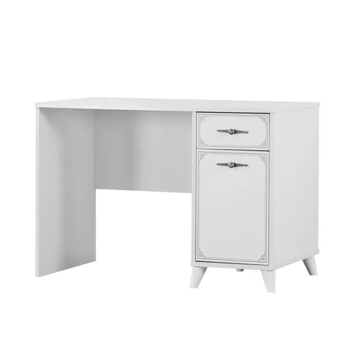 Kinderschreibtisch aus Holz in Weiß – Moderner Computertisch - Moderner Kinderschreibtisch in Weiß, ideal für Jungen und Mädchen. Mit einem praktischen Schrank und kompakten Maßen von 110 x 60 x 75 cm, perfekt für jedes Kinderzimmer.
