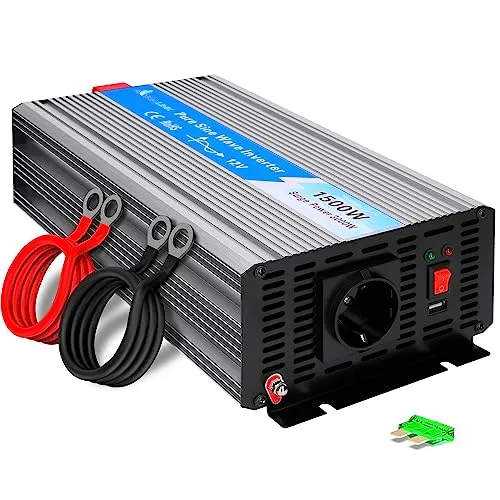 EXTRALINK Wechselrichter 12V auf 230V Reiner Sinus 1500W 3000W Spitze – Spannungswandler mit USB, Lüfter & 4-Fach Schutz – für Auto, Wohnmobil, Boot, Camping, empfindliche Geräte, Solar