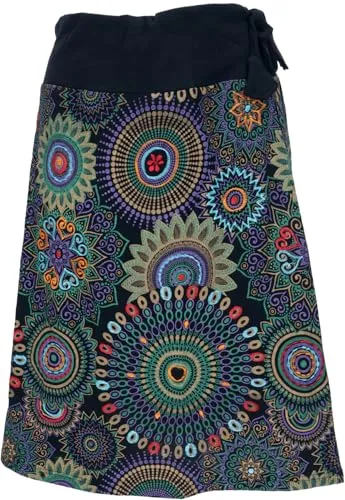 GURU SHOP Bestickter Knielanger Rock, Boho Chic, Retro Mandala - Violett/bunt, Damen, Baumwolle, Size:S/M