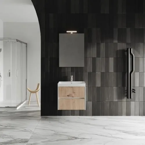 KIAMAMI VALENTINA - Badezimmermöbel zur Wandmontage in 60cm in goldeiche geriffelt | Cortina