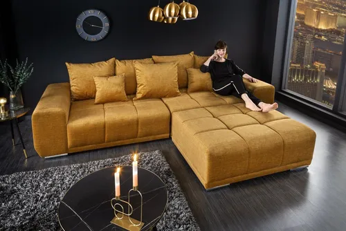 riess-ambiente Big-Sofa ELEGANCIA 285cm senfgelb - Big Sofa im eleganten Design, mit hochwertigem Samt-Bezug und Federkern für optimalen Sitzkomfort, perfekt für stilvolle Wohnräume.