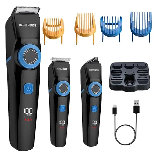 BarberBoss Bartschneider für Herren – 3-in-1 Trimmer mit LED-Display und USB-Ladefunktion
