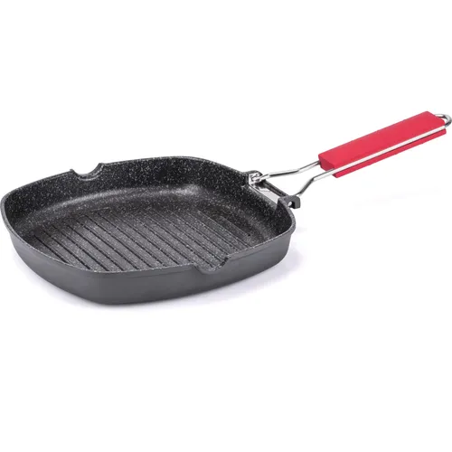 Moneta Grillpfanne 24 x 24 cm Pro Grill mit klappbarem Griff - Hochwertige Aluminium Grillpfanne, auch für Induktion geeignet, ideal für gesundes Grillen und platzsparend durch den klappbaren Griff.