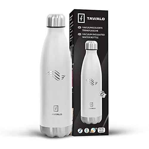 TAVIALO Edelstahl Trinkflasche 0,75L – Isolierflasche Thermos Weiß 0,5L/0,75L/1L, BPA-frei, Kohlensäure-geeignet, doppelwandig, hält Getränke 24h kalt & 12h heiß – für Sport, Reisen & Outdoor (Weiß)