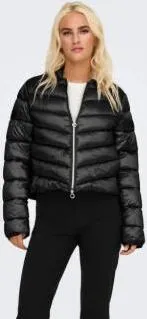 ONLY Steppjacke in Schwarz - L - Funktionsjacken aus recyceltem Polyester, mit College-Kragen und praktischen Eingrifftaschen, ideal für umweltbewusste Modebewusste.
