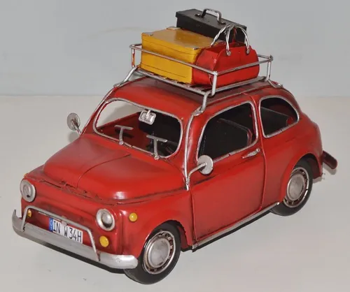 Blechauto Fiat 500 Topolino Oldtimer mit Koffer - 24 cm - Detailgetreues Modellauto im nostalgischen Retro-Stil. Ideal für Sammler und Liebhaber klassischer Fahrzeuge. Hergestellt aus robustem Blech, bringt es die Faszination vergangener Zeiten ins Spielzimmer.