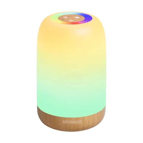 UPXNBOR LED Nachttischlampe Touch Dimmbar mit 256 RGB Farben & 4 Modi, Tischlampe Kabellos mit Timer & Haken, USB Aufladbar, Holzmaserung, Tragbares Nachtlicht für Schlafzimmer, Wohnzimmer
