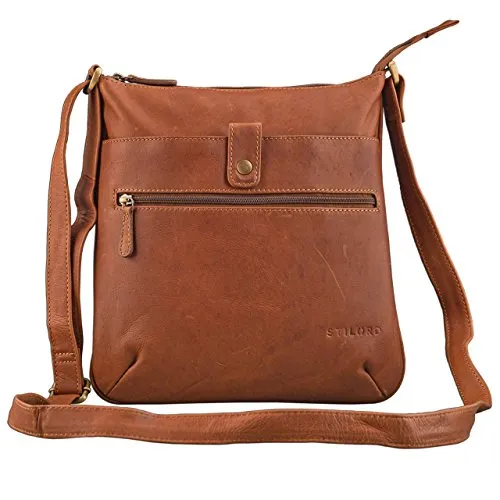 STILORD Lina Elegante Vintage Damen Umhängetasche Schultertasche klein Abendtasche Klassische Handtasche 10.1 Zoll Tablettasche echtes Rinds-Leder Farbe:Cognac - braun