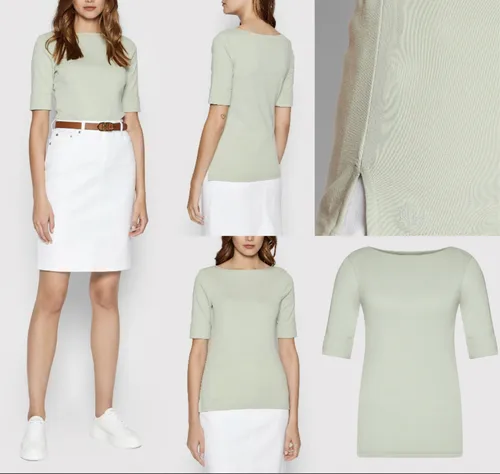 LAUREN RALPH LAUREN Judy U-Boot Shirt Cotton Top Bluse T-shirt Hemd Sage Tee XL