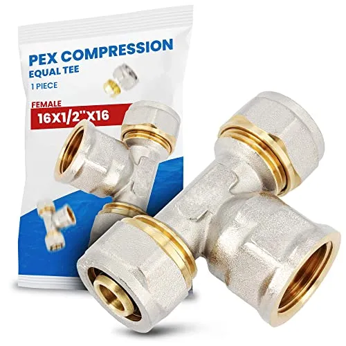 T-Stück PEX-AL-PEX Schraubfitting 16 x 1/2'' x 16 IG Messing Klemmverschraubung Sanitärsystem Heizungsschlauch Rohradapter T-Anschluss