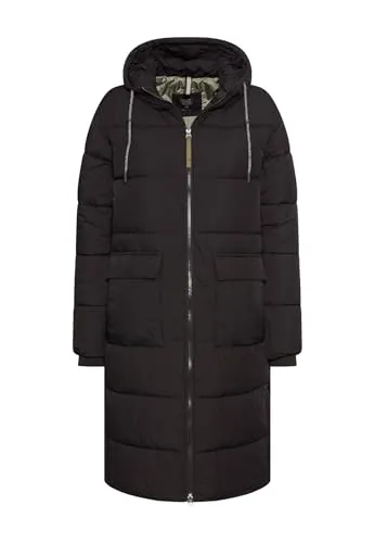 camel active Damen Steppmantel mit verstellbarem Saum und fester Kapuze Schwarz, womenswear-40